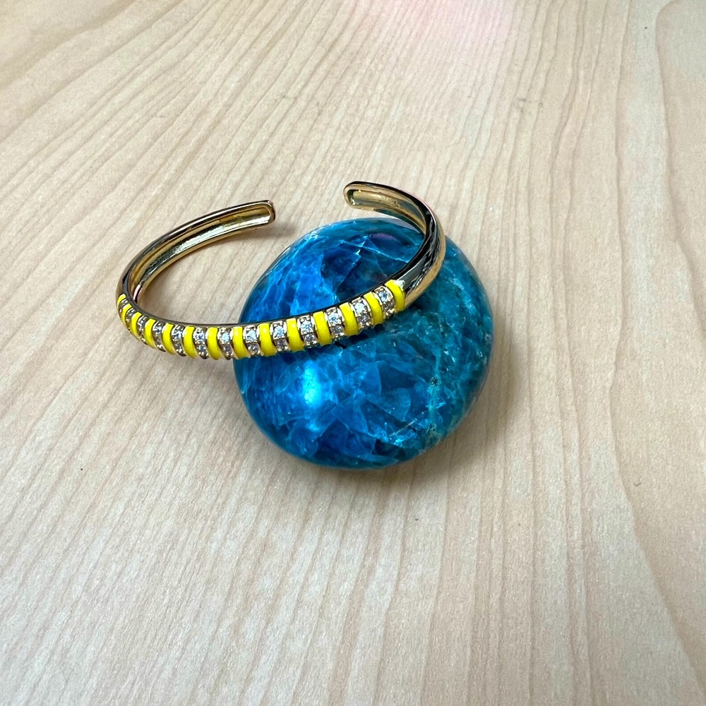 Crystals & Yellow Enamel Cuff Bangle Bracelet *NEW*